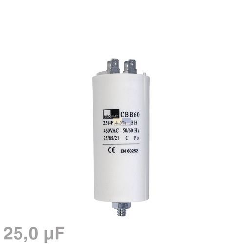 Bild: Kondensator 25µF 450V universal mit Steckfahnen und Befestigungsschraube CBB60