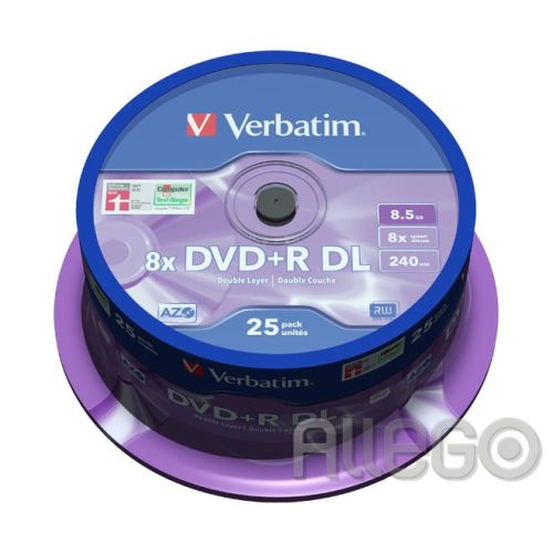 Bild: Verbatim DVD+R DL 8.5GB/240Min/8x Cakebox(25Disc)