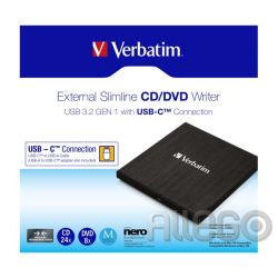 Verbatim External Slimline CD/DVD Writer USB 3.2 Gen 1/ USB-C